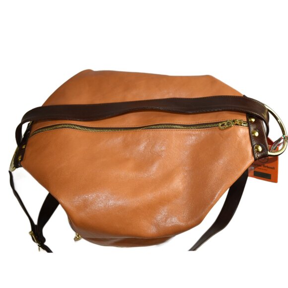 Marino Orlandi Cognac Chocolate Leather Embossed Convertible Sling Backpack - Picture 7 of 10